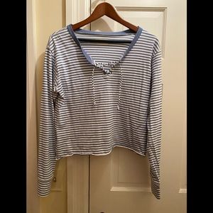 Blue and white striped nautical pullover